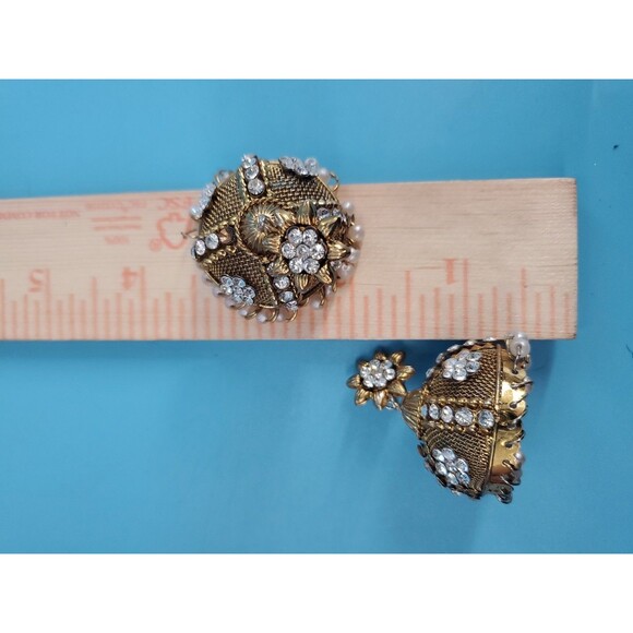 Statement Earrings Filgree Rhinestones Jhumkas Boho Fairy India Dangle Chandler - Picture 6 of 6